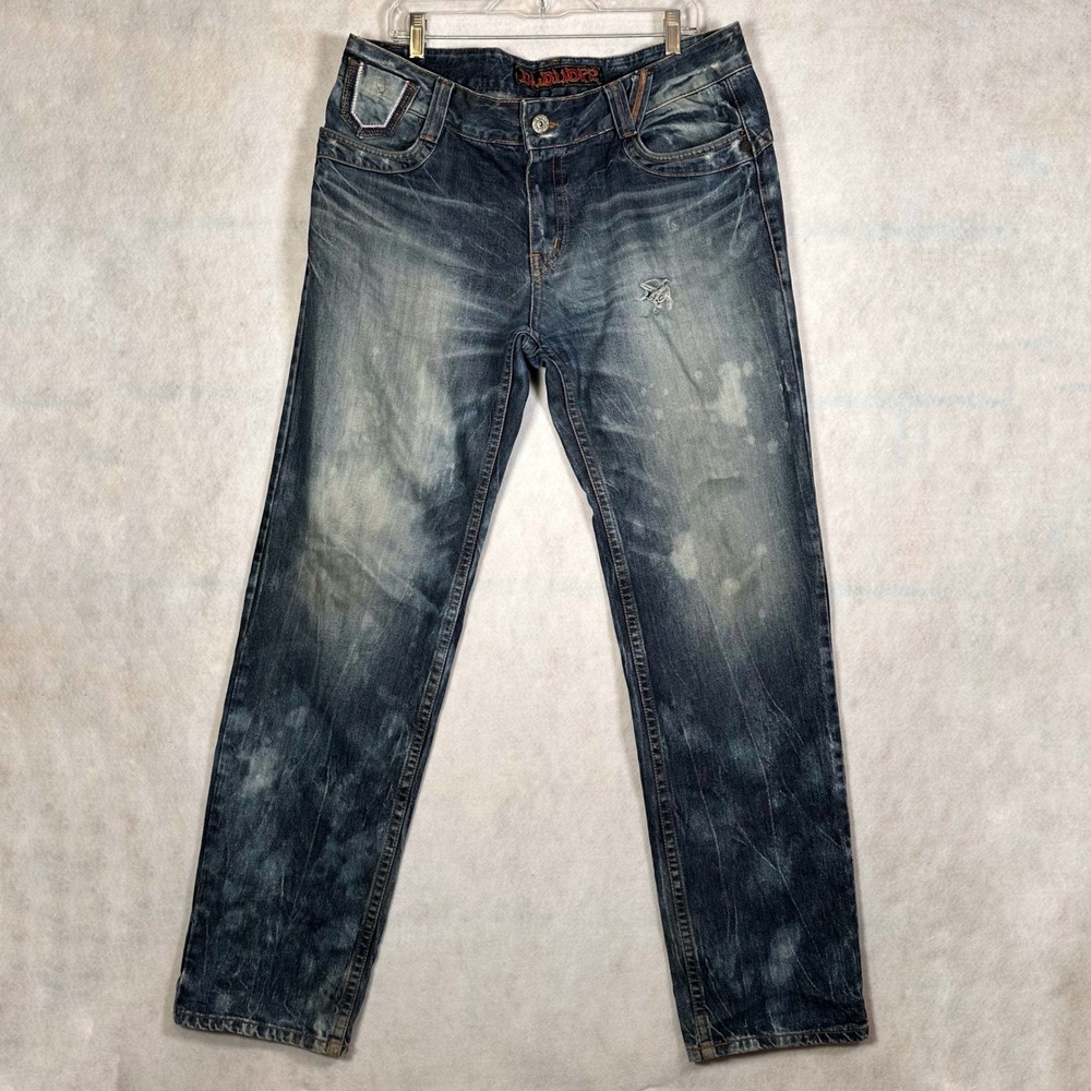 Cloud72 Jeans Mens 38x33 Distressed Acid Wash Blue Good Zipper Pocket Streetwear